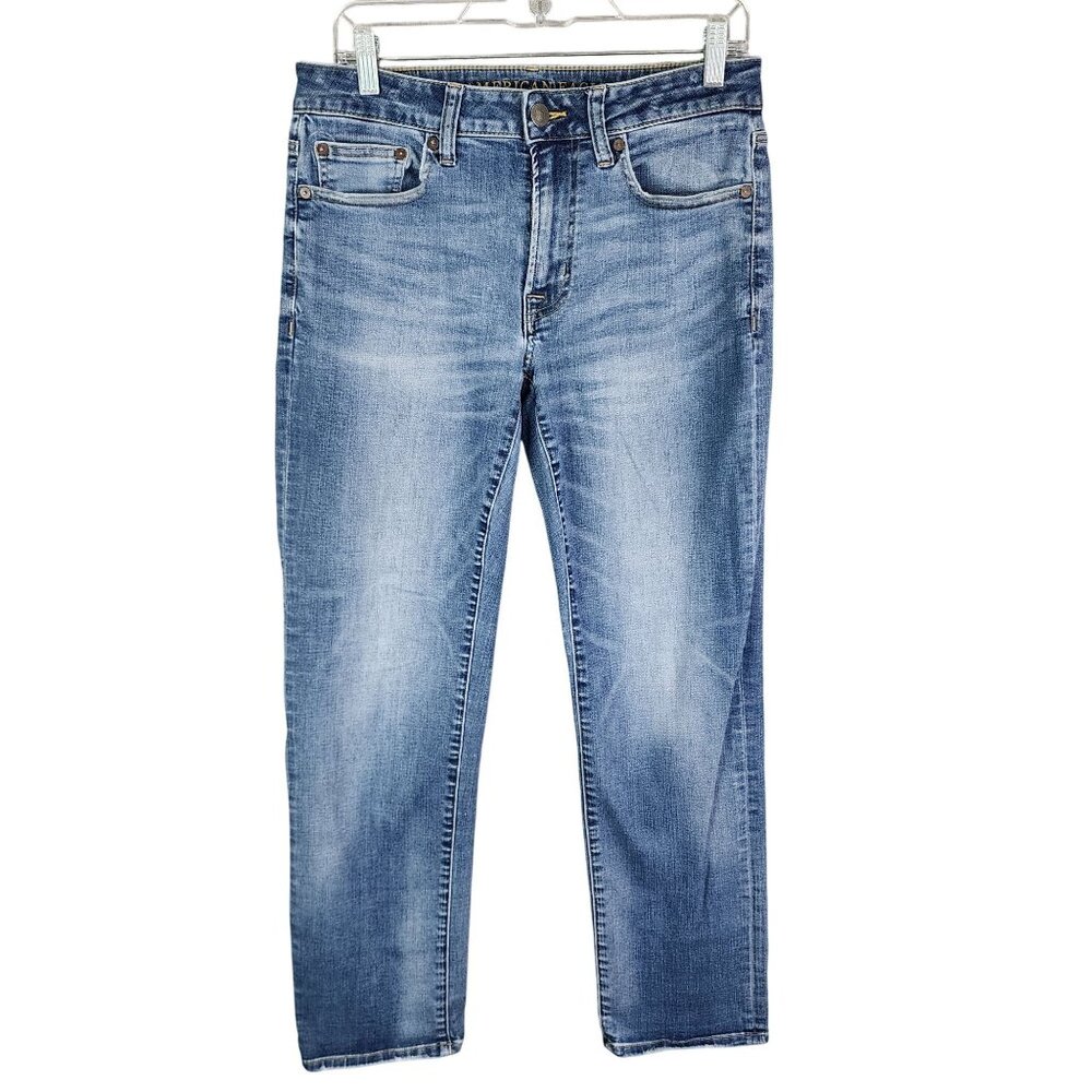 Mens American Eagle Original Straight Denim Blue Jeans Extreme Flex Size 30x32